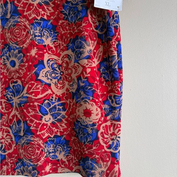 NWT LuLaRoe Red Tan Blue Floral Pencil Skirt - Picture 5 of 7